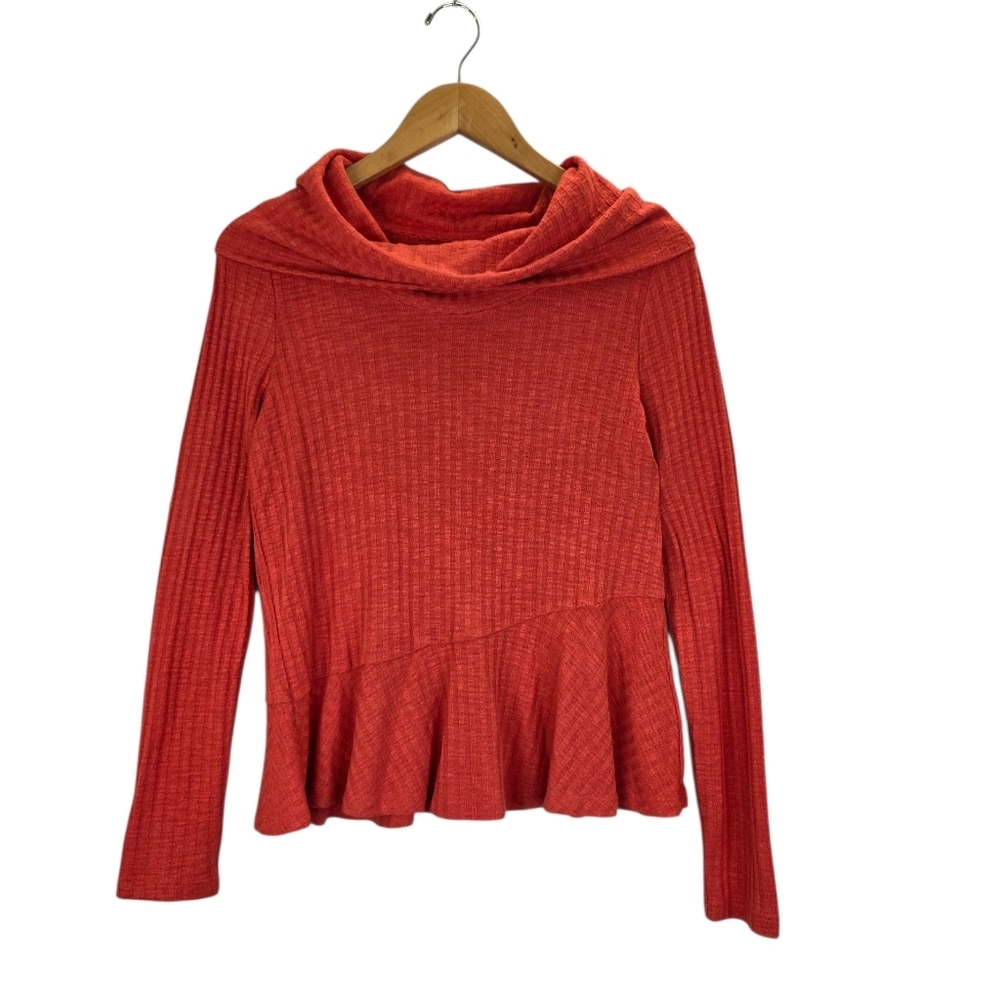 Maeve Anthropologie Winterscape Orange Cowl Neck Peplum Sweater Top Size Small